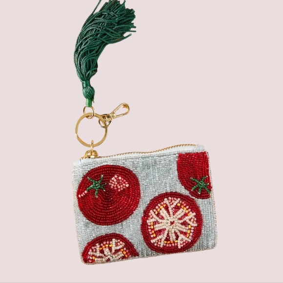 Anthropologie Handbags - Anthropologie The Beaded Coin Purse: Summer Edition in Blue & Red w/ Tomatos